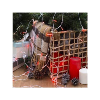 Гирлянда «Нить» 5 м, IP20, прозрачная нить, 50 LED, 8 режимов, 220 В, свечение красное