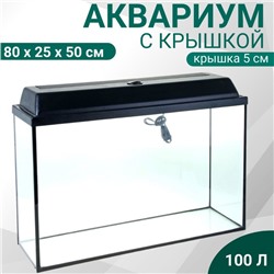Аквариум Прямоугольный «Атолл» с крышкой, 100 литров, 80×25×50/55 см, чёрный