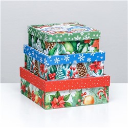 Коробки новогодние подарочные 3 в 1 «С Новым годом», 19×19×7.5 - 14×14×4 см