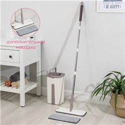 Швабра с отжимом и ведром Доляна, ведро с 2 отсеками 21×18×37, швабра 32×12×128 см, отсек 4 л, дополнительная насадка из микрофибры