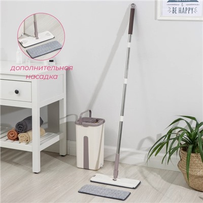 Швабра с отжимом и ведром Доляна, ведро с 2 отсеками 21×18×37, швабра 32×12×128 см, отсек 4 л, дополнительная насадка из микрофибры