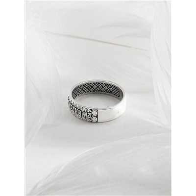 Кольцо из чернёного серебра с фианитами - Спаси и сохрани 925 пробы 1-051