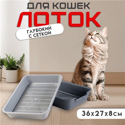 Туалет с сеткой «Белла» для кошек, 37×27×8 см, серый