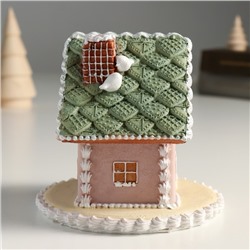 Фигурка полистоун «Пряничный домик серый с зелёной крышей», 12.5×12.5×11.5 см
