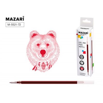 Стержень гелевый 130 мм M-5521-72 красный 0.5мм Mazari