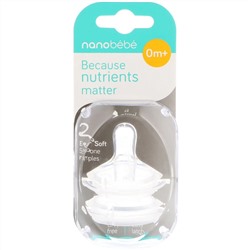 Nanobebe, Силиконовые соски, от 0 месяцев, медленный поток, 2 шт.