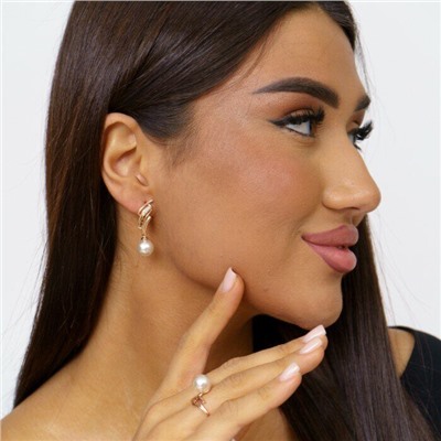 Комплект ювелирной бижутерии коллекция "Дубай" серьги и кольцо, покрытие: позолота, вставка: фианиты и иск.жемчуг, р-р 17, 71621, арт.314.457-17