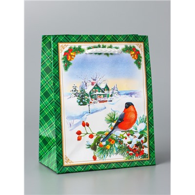 Пакет подарочный новогодний «Снегирь на ветке», 11.5×14.5×6.5 см