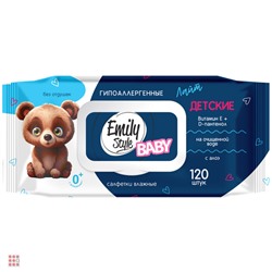 Влажные салфетки детские Emily Style Лайт гипоаллергенные без отдушки с крышкой 0+, 120шт
