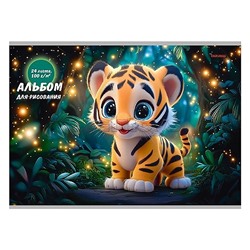 Альбом для рисования 24л. "Тигренок в волшебном лесу" скрепка (карт.обл,блок офс 100г/м2)