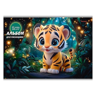 Альбом для рисования 24л. "Тигренок в волшебном лесу" скрепка (карт.обл,блок офс 100г/м2)