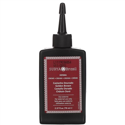 Surya Brasil, Surya Henna, эффективная здоровая краска Henna Cream для седоватых волос, золотисто-каштановый, 2,37 жидких унций (70 мл)