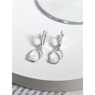 Серьги из серебра с пресноводным культивированным жемчугом родированные 925 пробы С-0103-158-12