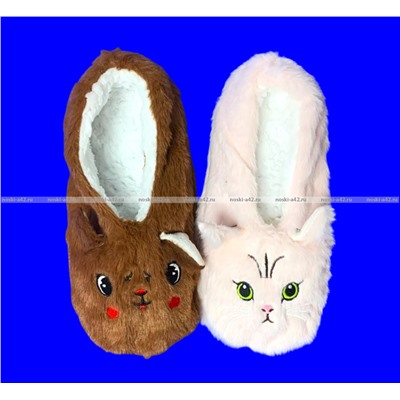 2 ПАРЫ - ПОДАРОЧНЫЙ НАБОР Носки-ТАПОЧКИ с мехом Мордочки женские
