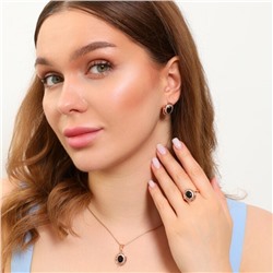 Комплект ювелирная бижутерия коллекция  "Дубай" серьги, кулон и кольцо 17 р, покрытие: позолота, вставка: фианиты, цвет: прозрачный и черный, арт.213.777-17