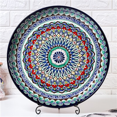 Ляган узбекский Риштанская керамика «Узоры», для плова, d=46 см, синий МИКС