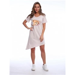 Футболка-туника удлиненная асимметричная с карманами Арт. 517 (Бежевый_мишки)