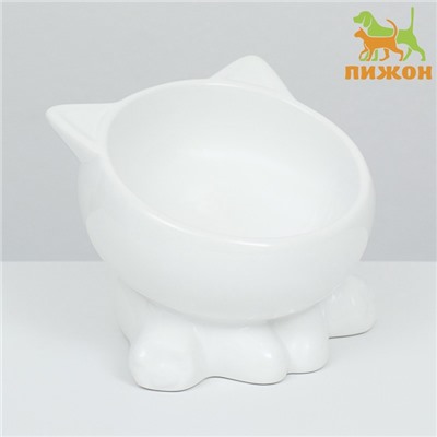 Миска керамическая «Киса» на подставке-лапках 200 мл 13×12×8 см, белая