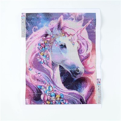 Алмазная мозаика с полным заполнением на холсте «Драгоценный единорог», 30×40 см