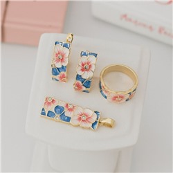 Комплект ювелирной бижутерии Итальянское золото (покрытие желтое 14к), серьги, кулон и кольцо 17 р, вставка: эмаль и цирконы, цвет: разноцветный и прозрачный, арт.313.326-17