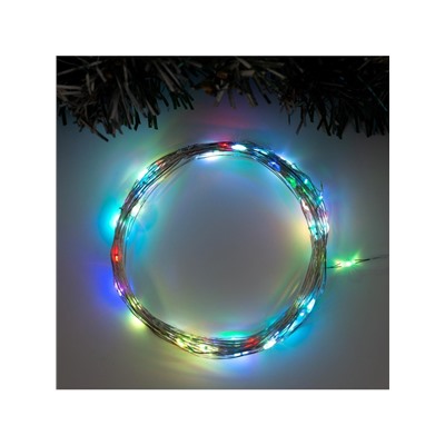 Гирлянда «Нить» 10 м роса, IP20, серебристая нить, 100 LED, свечение мульти (RGB), переливы, 12 В