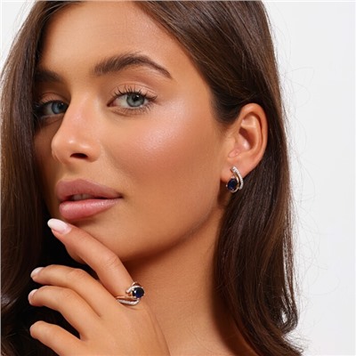 Комплект ювелирной бижутерии коллекция "Дубай" серьги и кольцо 17 р, покрытие позолота, вставка: фианиты, цвет: синий и прозрачный, арт.215.473-17