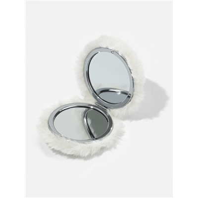 Зеркало складное «Мех», d=8 см, с увеличением, с искусственным мехом, белое