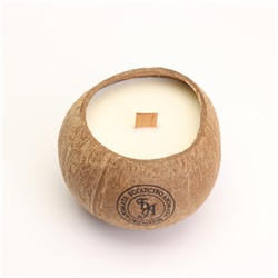 Ароматическая свеча в подсвечнике из кокоса, зелёный чай, соевый воск, 8×10 см, в коробке