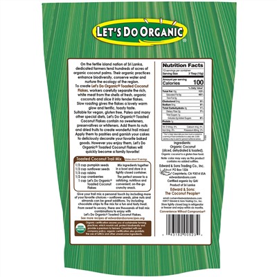 Edward & Sons, Let's Do Organic, 100 % органические неподслащенные обжаренные кокосовые хлопья, 200 г (7 унций)