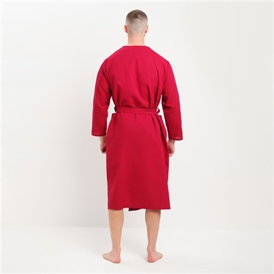 Халат мужской вафельный запашной, вишня, размер 54, 160 г/м²