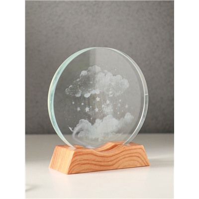 Световая фигурка стекло «Диск. Голограмма: Облако со звёздами», 5×LED, d=10 см, USB, 10×4×11.4 см