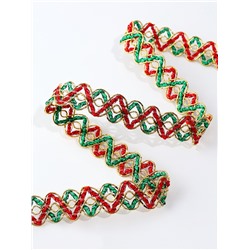 Тесьма Змейка красно-зелено-золотая 1.5 см намотка 25 метров