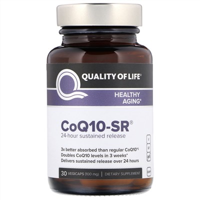 Quality of Life Labs, CoQ10-SR, 100 мг, 30 растительных капсул