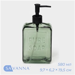 Дозатор для мыла SAVANNA, стекло, 580 мл, зелёный