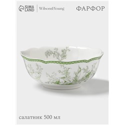 Салатник WY Bloomware, 500 мл, 15×6 см, фарфор, белый, зелёный