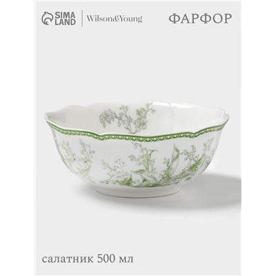 Салатник WY Bloomware, 500 мл, 15×6 см, фарфор, белый, зелёный