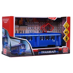 Модель пластик Трамвай 24 см. (свет-звук , двери, синий) в коробке