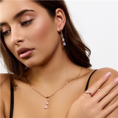 Комплект ювелирной бижутерии коллекция "Дубай" серьги, кулон и кольцо 20 р, покрытие позолота, вставка: фианиты, цвет: прозрачно-голубой, арт.414.312-20