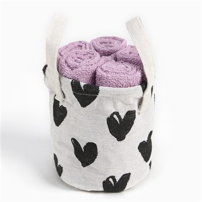 Салфетки махровые декоративные «Этель. Сердечки», 5 шт., 30×30 см, хлопок 100%, сиреневые