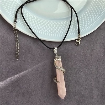 Кулон на веревке из натурального камня розовый Кварц, 1050, арт.218.231