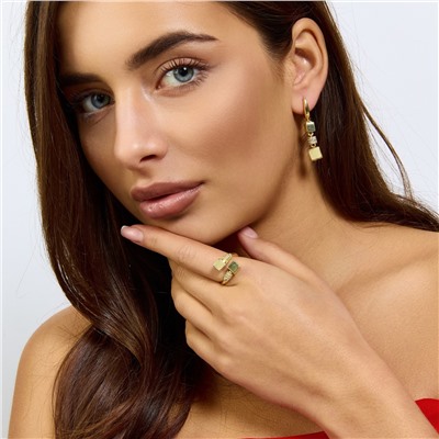 Комплект ювелирной бижутерии Итальянское золото (покрытие желтое 14к), серьги и кольцо разъемное 17/19 р, вставка: фианиты, цвет: прозрачный, арт.313.314-17/19