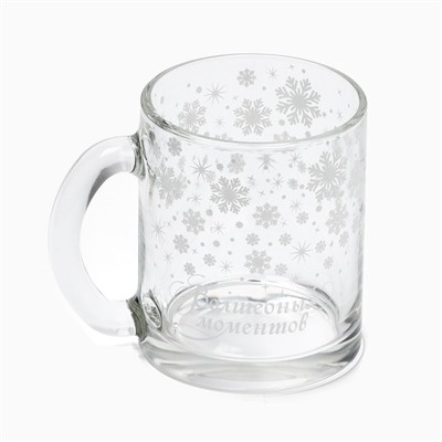 Кружка стеклянная новогодняя «Снежинки», 300 мл