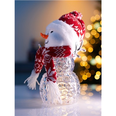Фигура «Снеговик в красном» 28 см, 1 LED, от батареек ААА×3, свечение тёплое белое