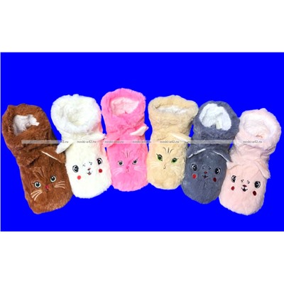 2 ПАРЫ - Подарочный набор носки-САПОЖКИ женские с мехом Мордочки ВЫСОКИЕ