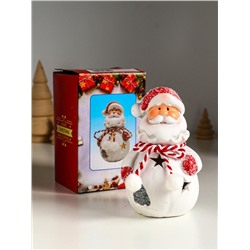 Фигурка светящаяся «Дед Мороз в шубке с помпонами», керамика, 7.5×6.5×12.5 см