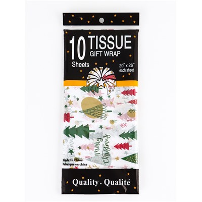 Бумага новогодняя упаковочная тишью «Зимний лес», белая, 50×66 см