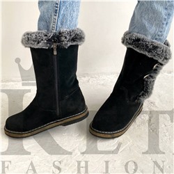Сапожки женские с опушкой черные войлочная подошва