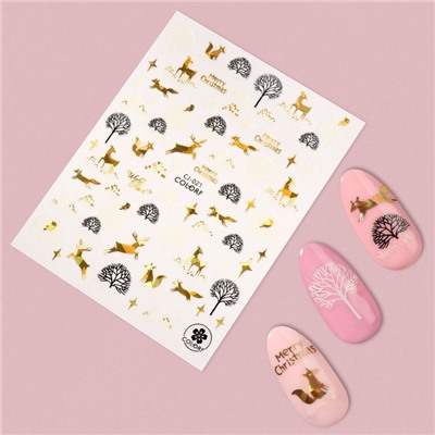 Наклейки для ногтей «Зимний лес», фольгированные, разноцветные