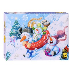 Пазлы 160 "Снеговички на горке"