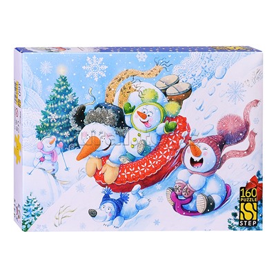 Пазлы 160 "Снеговички на горке"